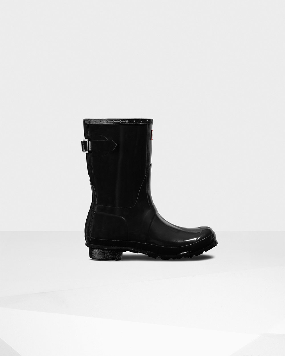 Women Hunter Original Back Adjustable Gloss | Short Rain Boots Black | NZ-29341-RDHX